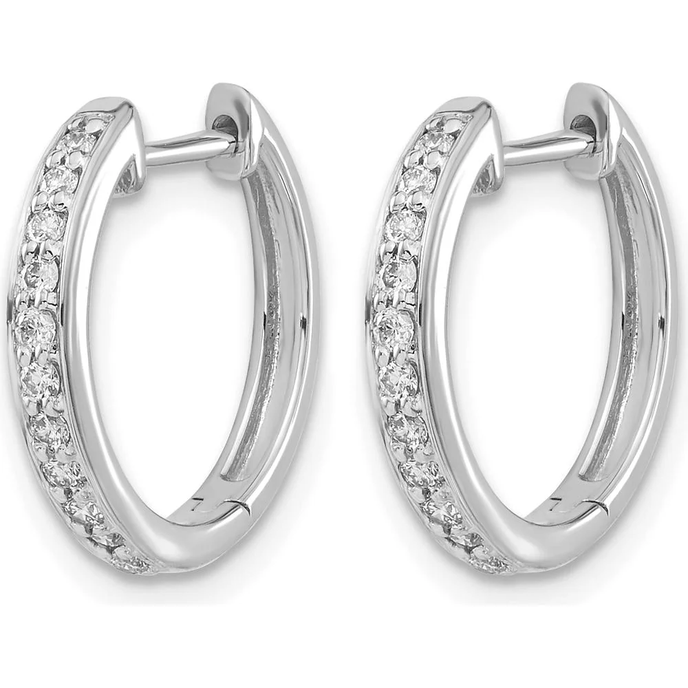 10K White Gold Diamond Hinged Hoop Earrings - 0.60 Carat Total Diamond Weight by Oro Pregiato - Image 2
