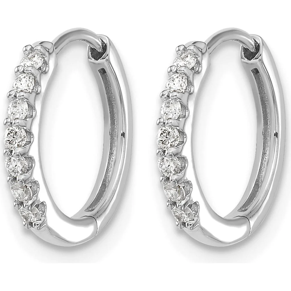 10K White Gold Diamond Hinged Hoop Earrings with Round Diamonds - 1.00 Carat Total Diamond Weight by Oro Pregiato - Image 2