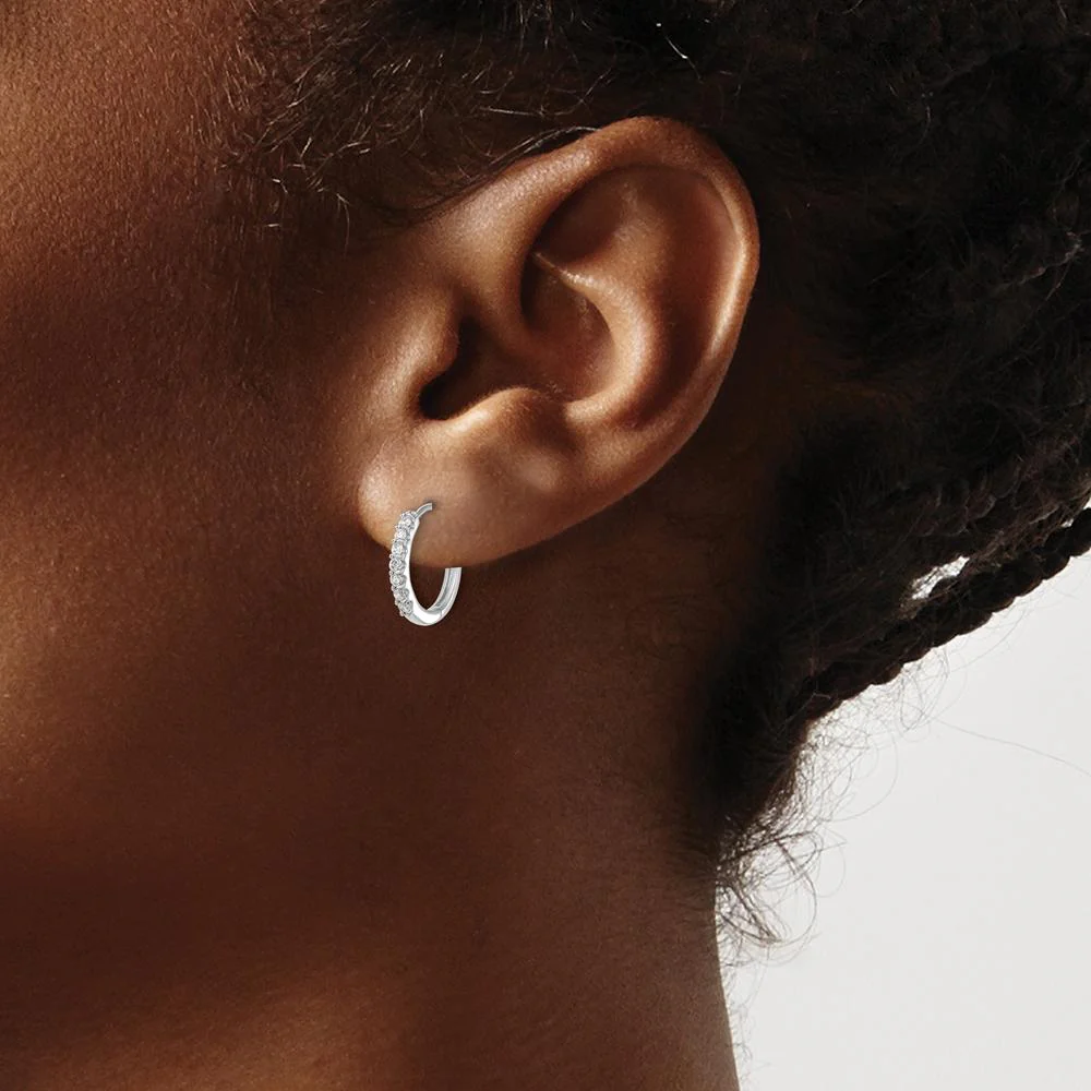 10K White Gold Diamond Hinged Hoop Earrings with Round Diamonds - 1.00 Carat Total Diamond Weight by Oro Pregiato - Image 3