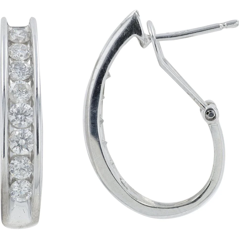 10K White Gold Diamond Hoop Earrings - 1.00 Carat Total Diamond Weight