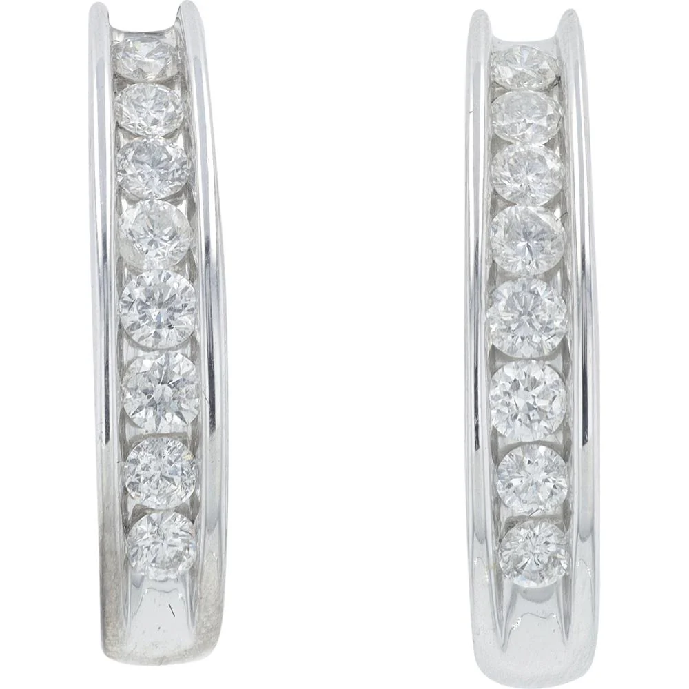 10K White Gold Diamond Hoop Earrings - 1.00 Carat Total Diamond Weight - Image 2