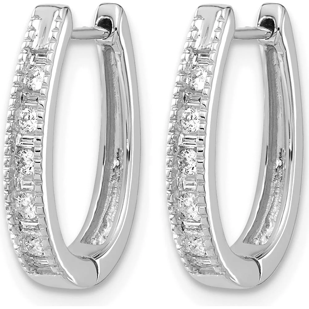 10K White Gold Diamond Oval Hinged Hoop Earrings - 0.50 Carat Total Diamond Weight by Oro Pregiato - Image 2