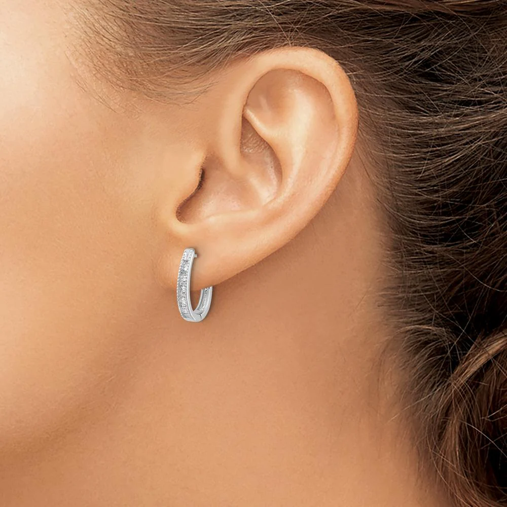 10K White Gold Diamond Oval Hinged Hoop Earrings - 0.50 Carat Total Diamond Weight by Oro Pregiato - Image 3
