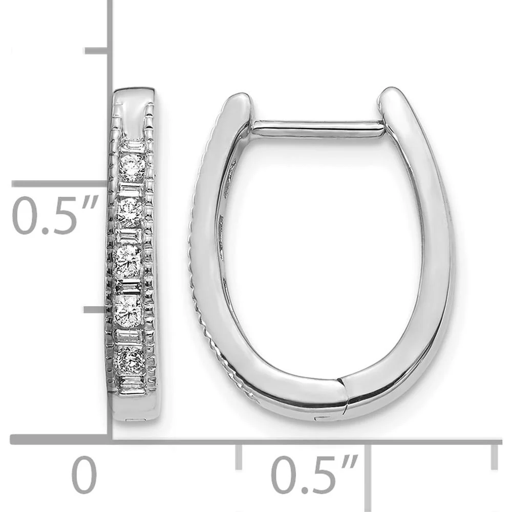 10K White Gold Diamond Oval Hinged Hoop Earrings - 0.50 Carat Total Diamond Weight by Oro Pregiato - Image 4