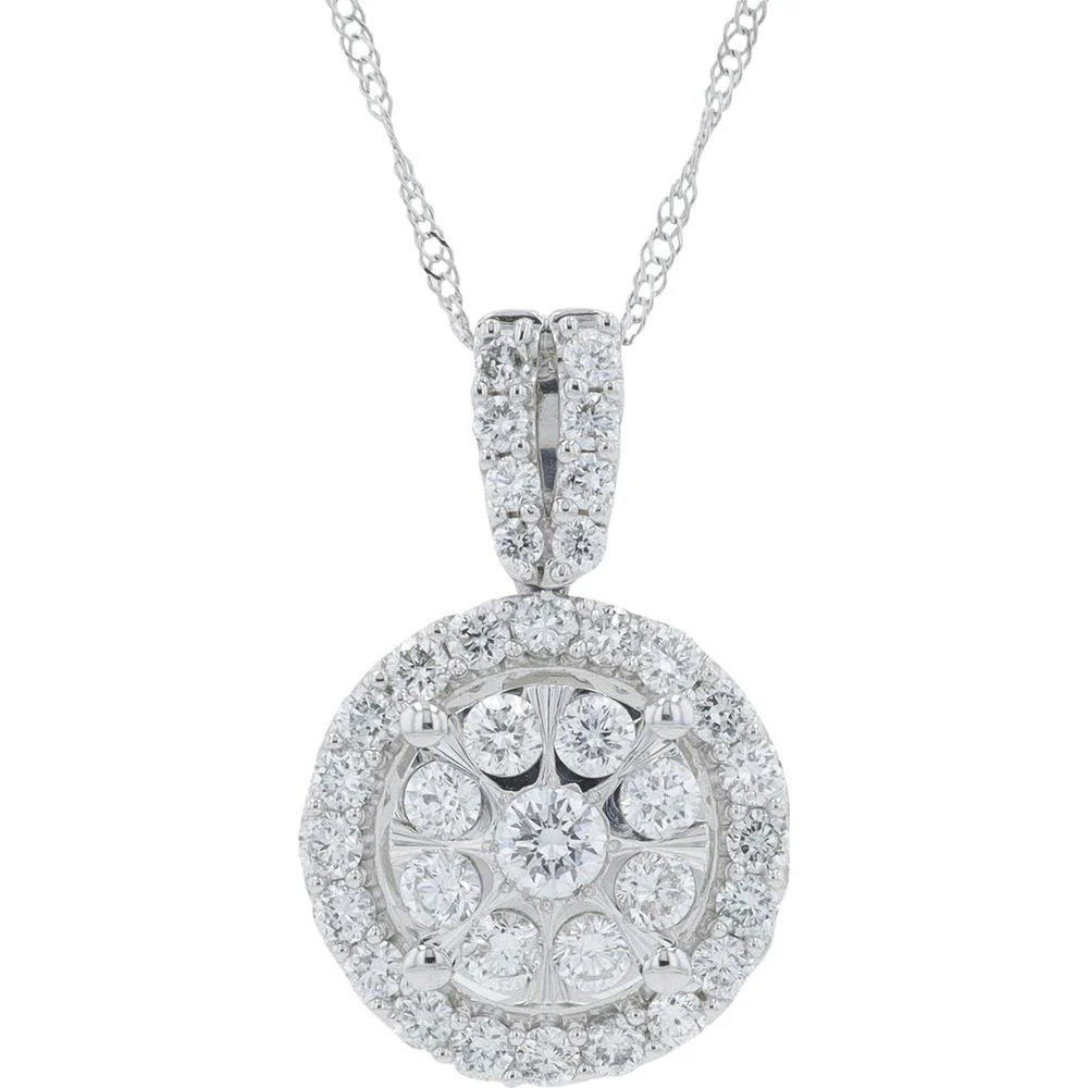 10K White Gold Diamond Pendant with 1 Carat Total Weight Lab Grown Round Diamonds