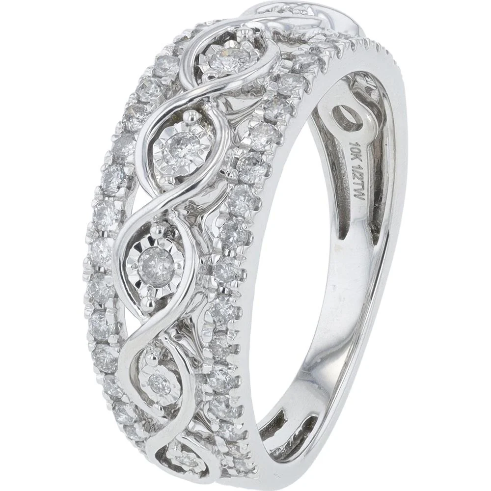10K White Gold Diamond Ring with Marquise - Inspired Settings - 0.50 Carat Total Diamond Weight