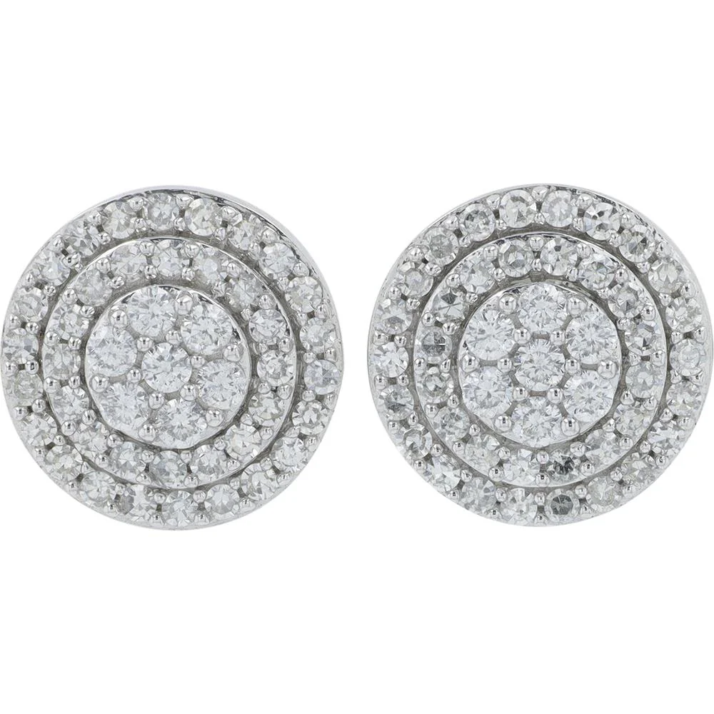 10K White Gold Diamond Stud Earrings - 1.00 Carat Total Diamond Weight