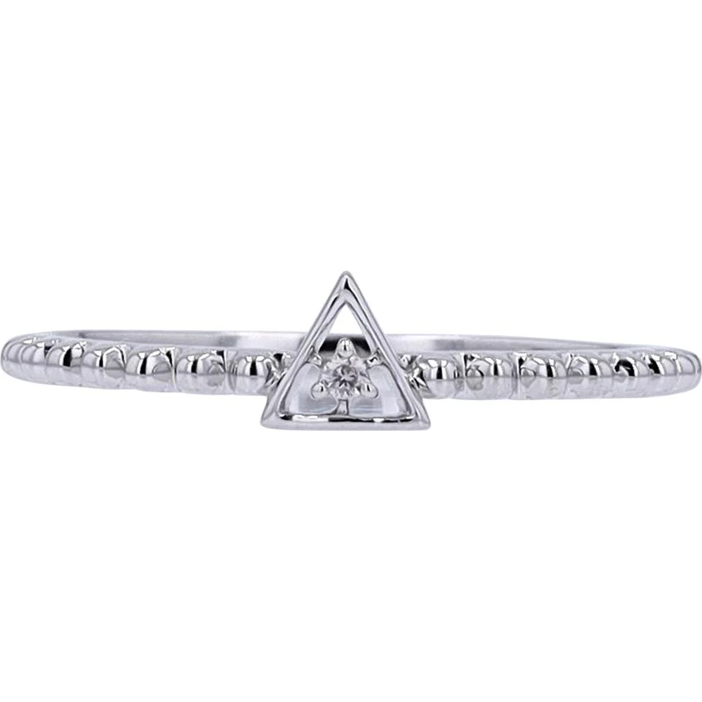 10K White Gold Diamond Triangle Ring with Beaded Band - 0.01 Carat Total Diamond Weight