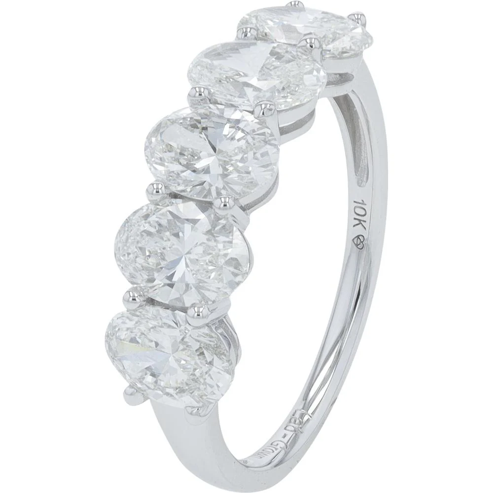 10K White Gold Five Stone Band with Oval Cut Lab Grown Diamonds - 2.75 Carat Total Diamond Weight