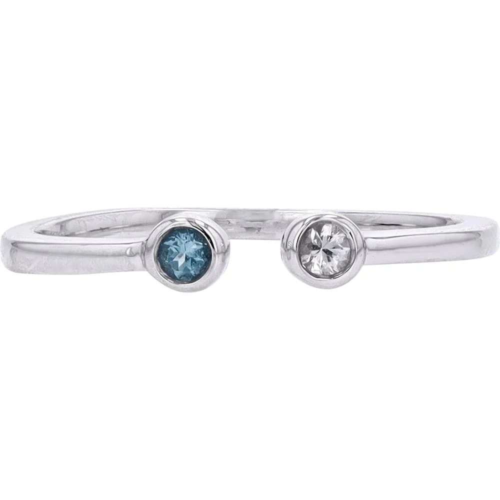 10K White Gold Gemstone Cuff Ring with Swiss Blue Topaz and White Topaz Accents