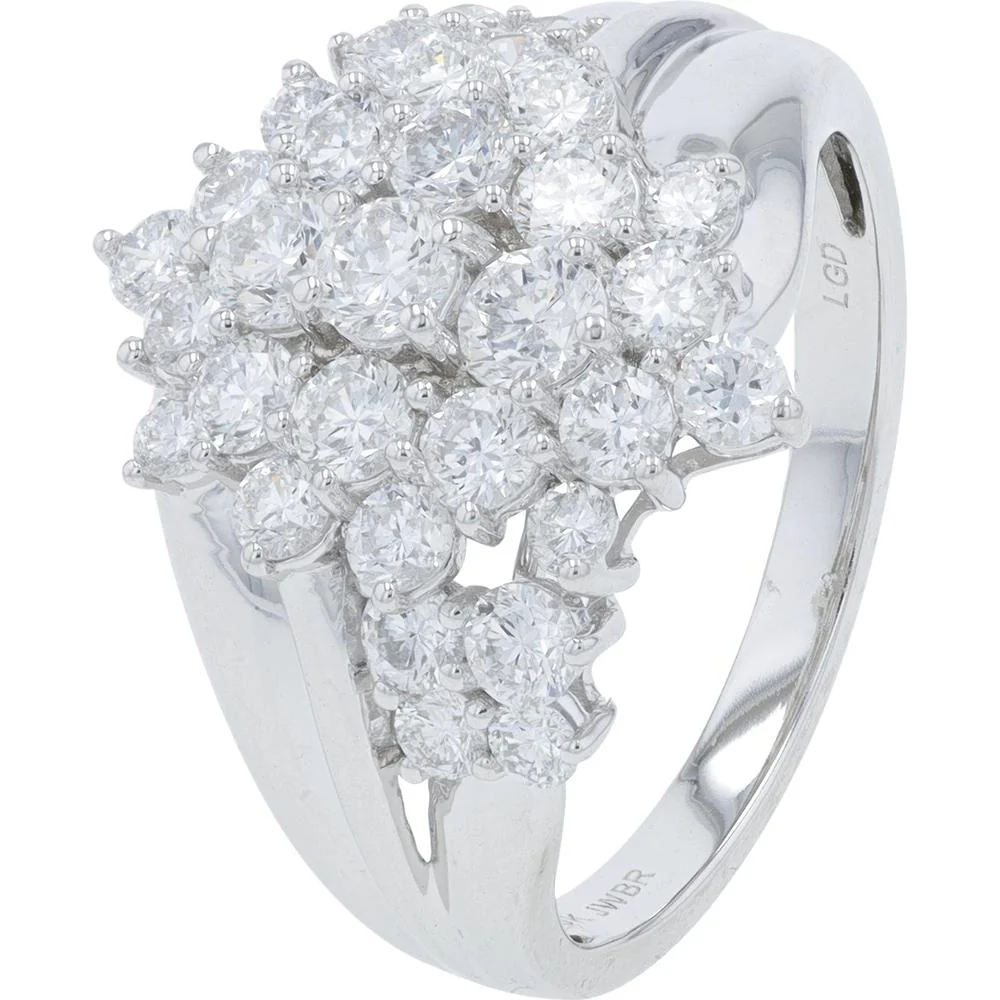 10K White Gold Lab Grown Diamond Cluster Ring - 2.00 Carat Total Diamond Weight