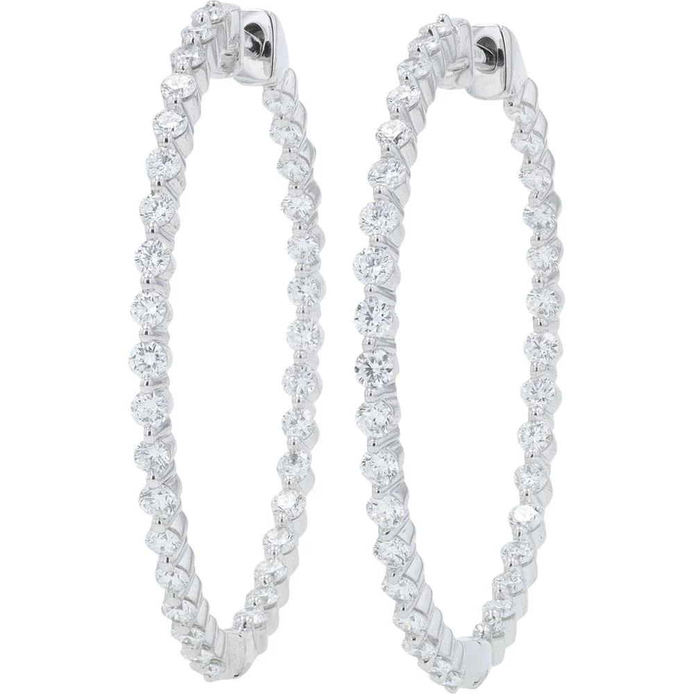 10K White Gold Lab Grown Diamond Oval Hoop Earrings - 1.50 Carat Total Diamond Weight