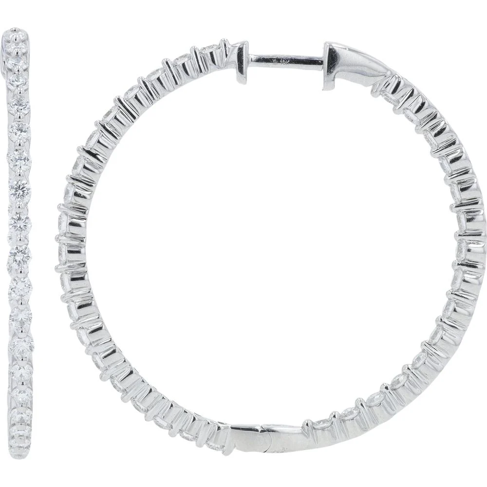 10K White Gold Lab Grown Diamond Oval Hoop Earrings - 1.50 Carat Total Diamond Weight - Image 2