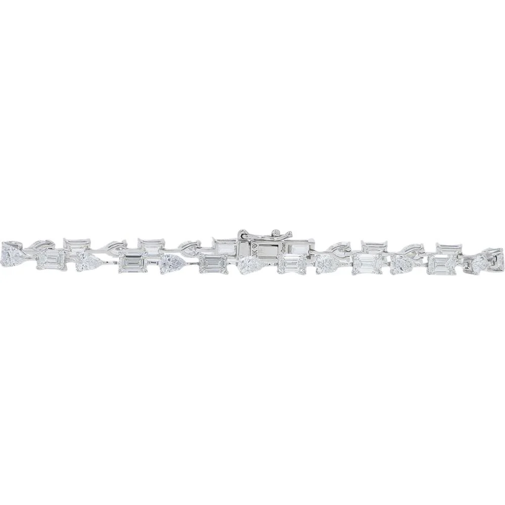 10K White Gold Lab Grown Diamond Tennis Bracelet with Alternating Baguette and Pear Diamonds - 7.25 Carat Total Diamond Weight
