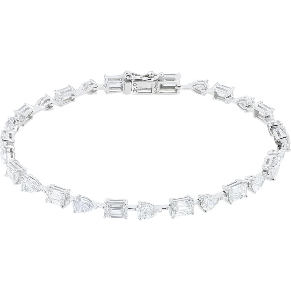 10K White Gold Lab Grown Diamond Tennis Bracelet with Alternating Baguette and Pear Diamonds - 7.25 Carat Total Diamond Weight - Image 2