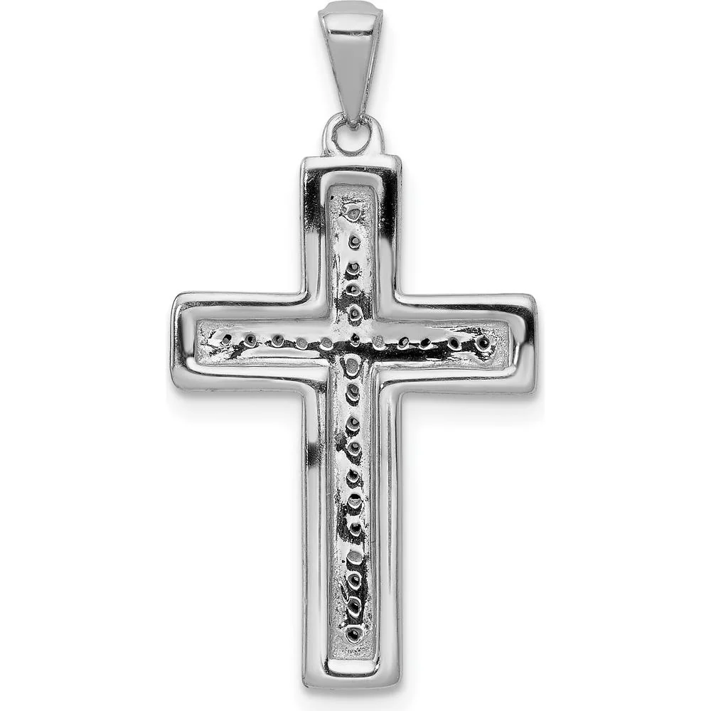 10K White Gold Large Diamond Cross Pendant with 1/10 Carat Total Diamond Weight by Oro Pregiato - Image 3