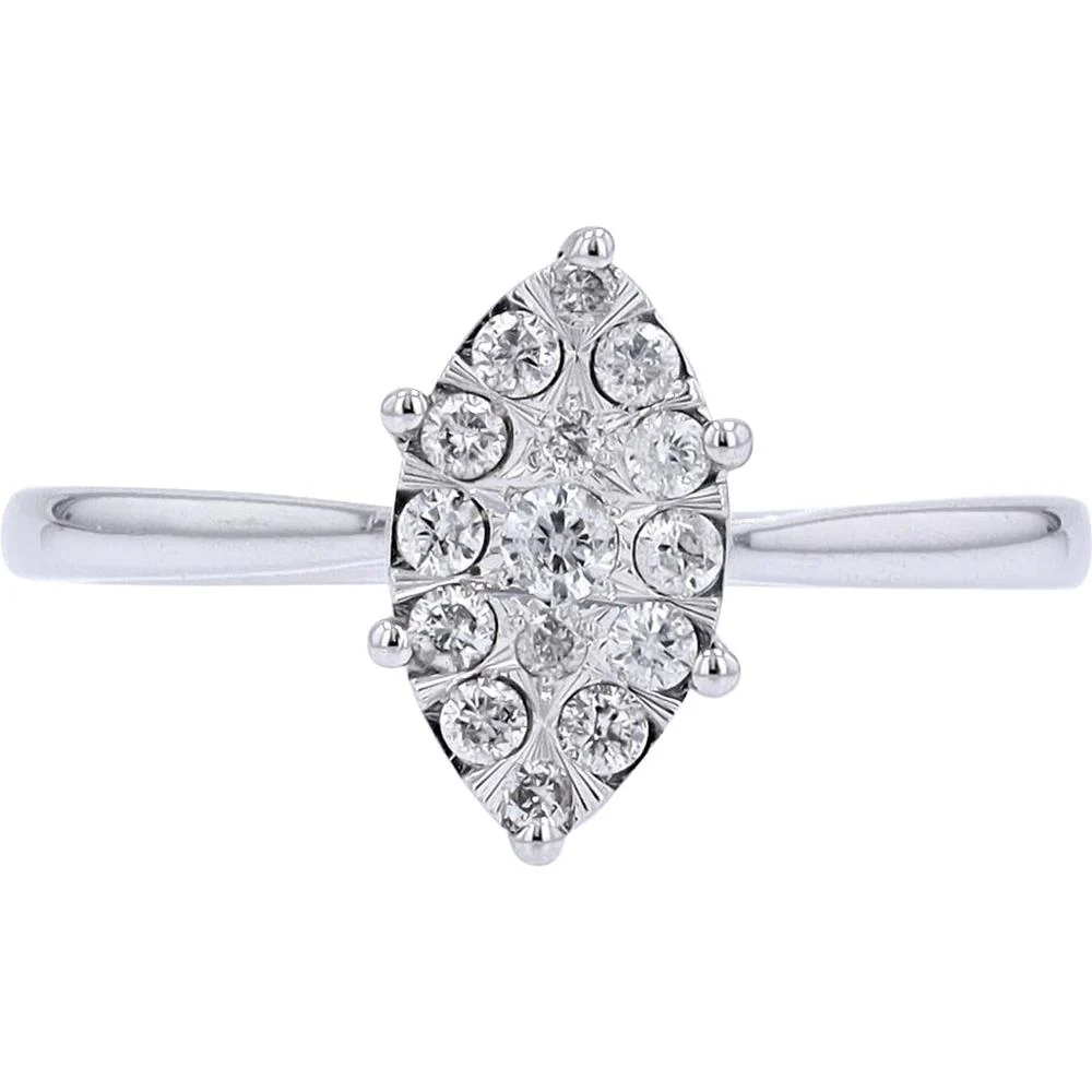 10K White Gold Marquise Diamond Cluster Engagement Ring - 0.25 Carat Total Diamond Weight