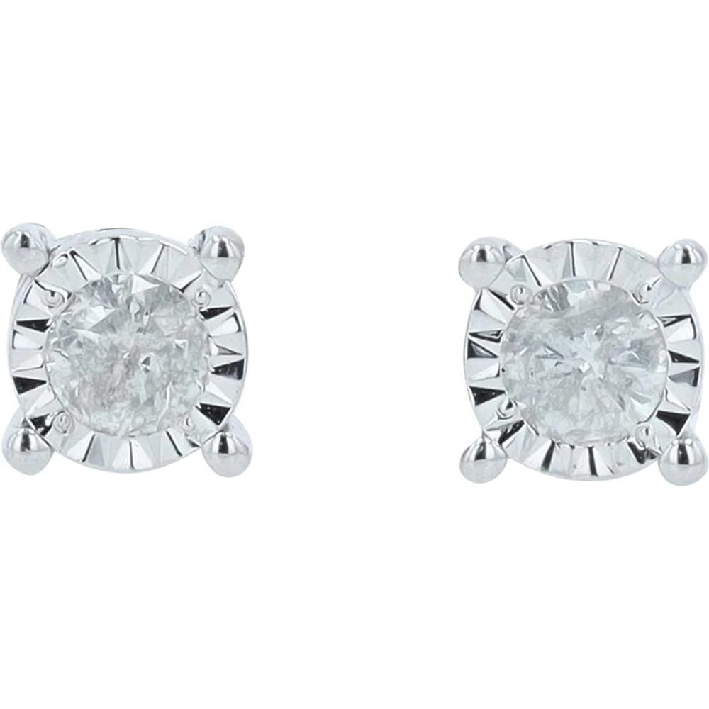 10K White Gold Miracle Set Round Diamond Stud Earrings - 0.25 Carat Total Diamond Weight