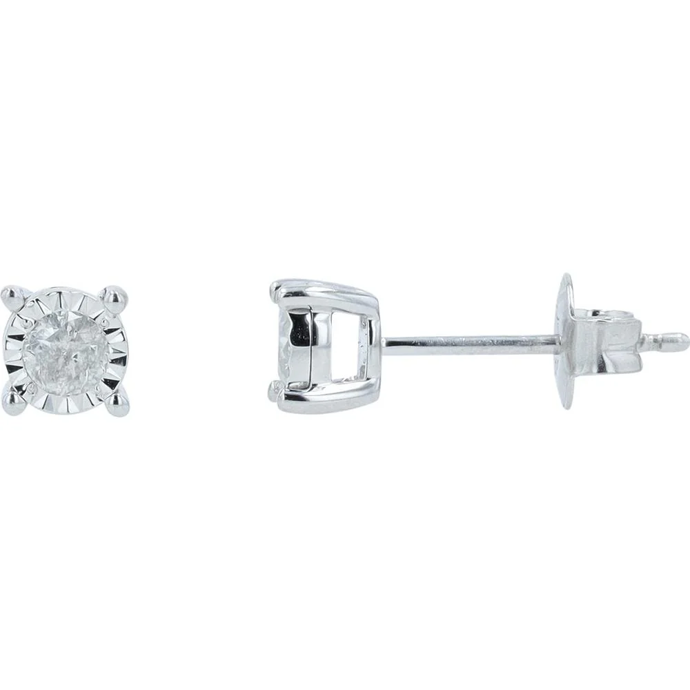 10K White Gold Miracle Set Round Diamond Stud Earrings - 0.25 Carat Total Diamond Weight - Image 2