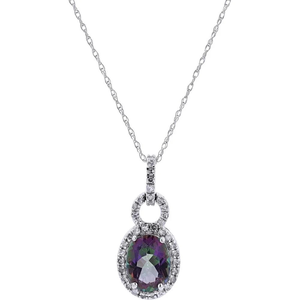 10K White Gold Mystic Gemstone Pendant with Diamond Halo - 0.20 Carat Total Diamond Weight