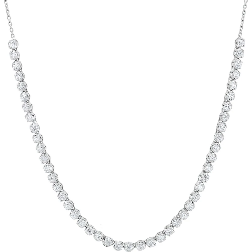 10K White Gold Necklace with 1.50 Carats Lab Grown Round Diamonds - Prong Set Continuous Design