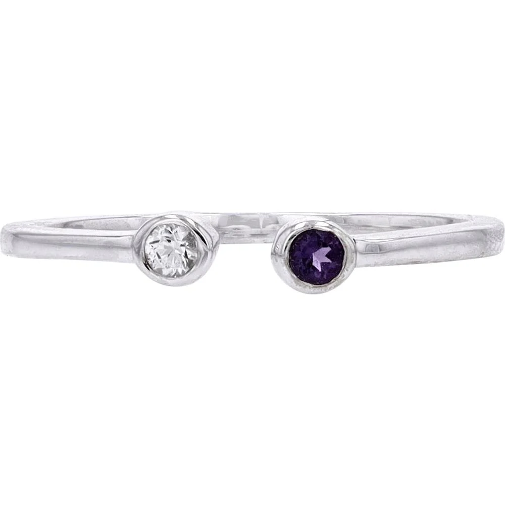 10K White Gold Open Cuff Ring with Amethyst and White Topaz - 0.50 Carat Total Gem Weight