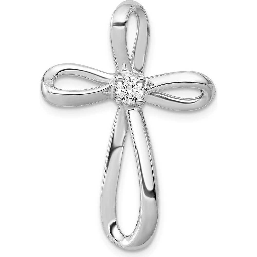 10K White Gold Open Loop Cross Pendant with 1/6 Carat Round Diamond Center by Oro Pregiato
