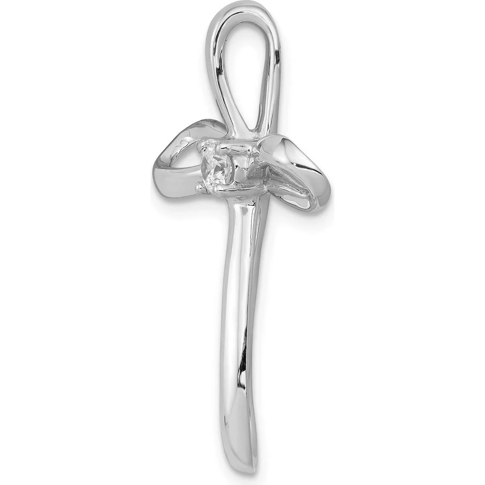 10K White Gold Open Loop Cross Pendant with 1/6 Carat Round Diamond Center by Oro Pregiato - Image 2