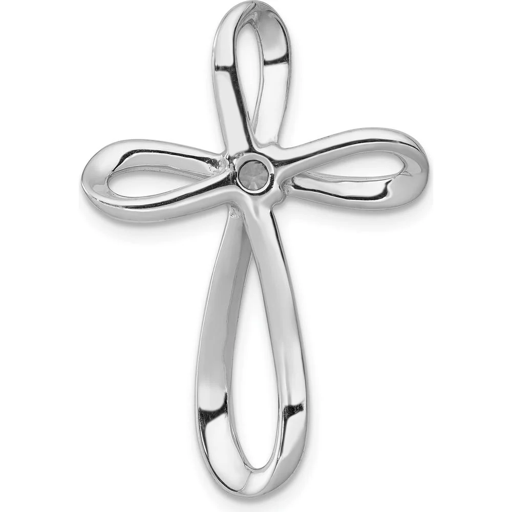 10K White Gold Open Loop Cross Pendant with 1/6 Carat Round Diamond Center by Oro Pregiato - Image 3