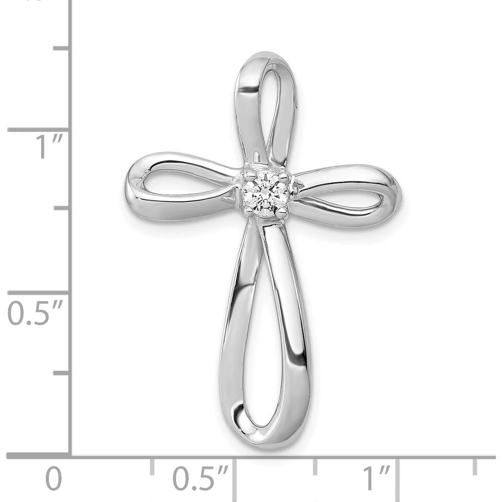 10K White Gold Open Loop Cross Pendant with 1/6 Carat Round Diamond Center by Oro Pregiato - Image 4