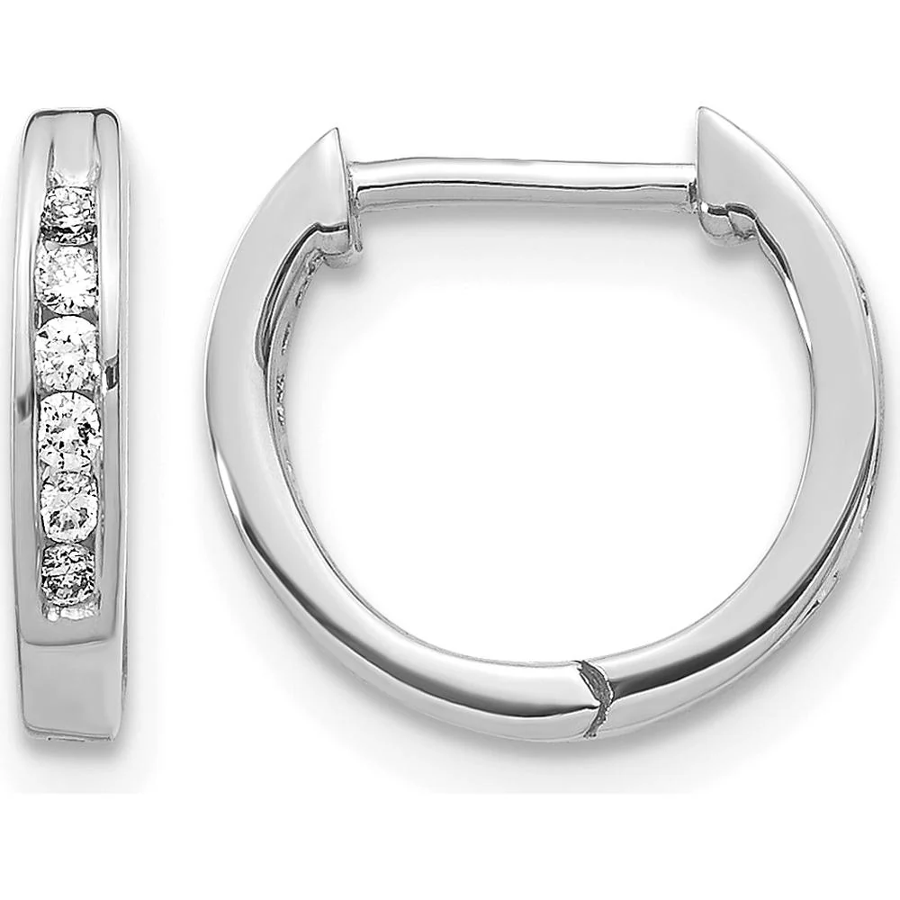 10K White Gold Polished Diamond Hinged Hoop Earrings - 0.10 Carat Total Diamond Weight by Oro Pregiato