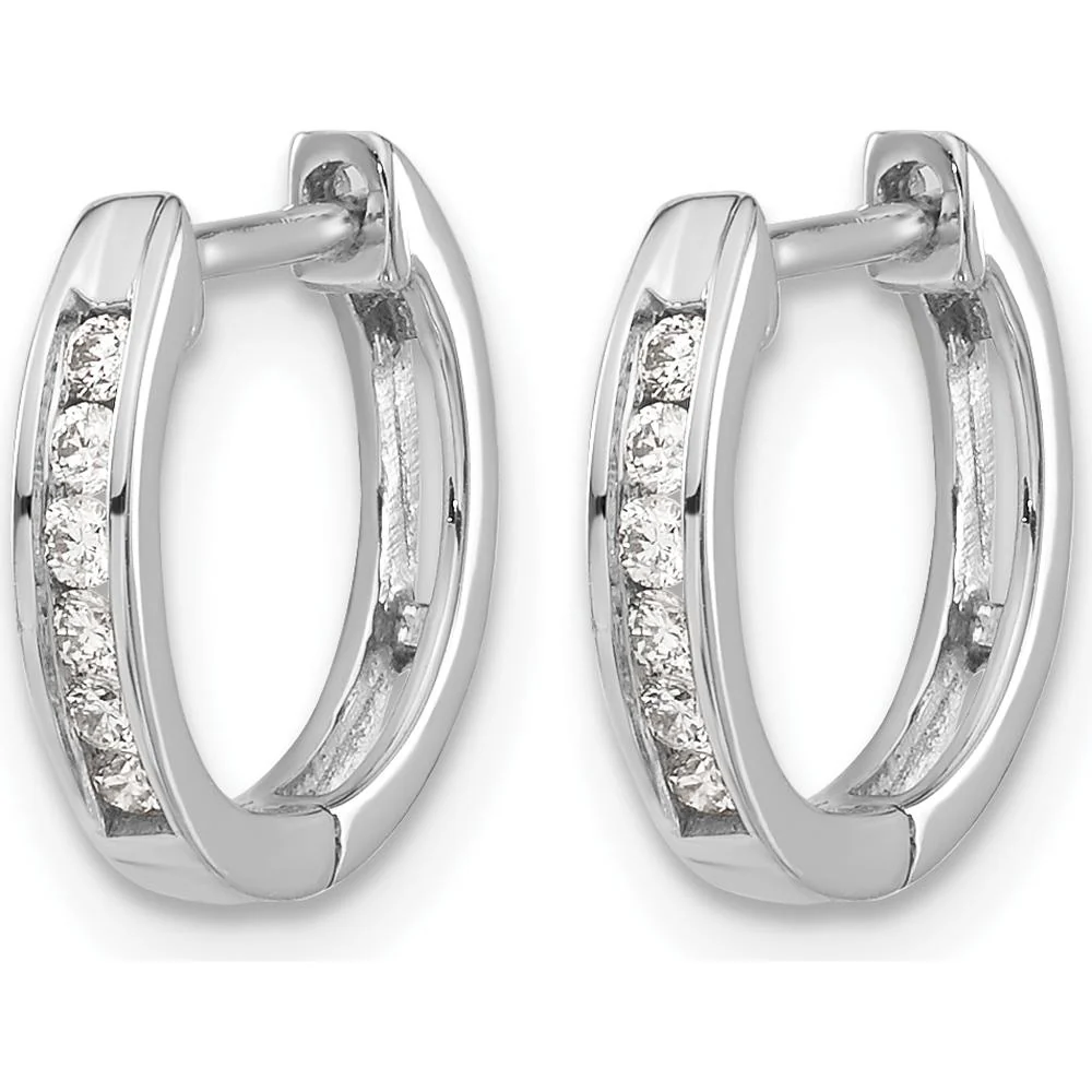 10K White Gold Polished Diamond Hinged Hoop Earrings - 0.10 Carat Total Diamond Weight by Oro Pregiato - Image 2