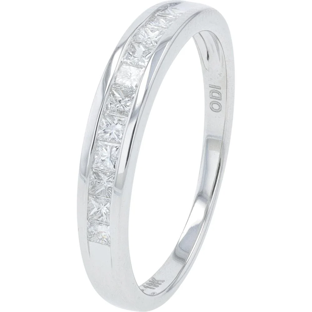 10K White Gold Princess Cut Diamond Band Ring - 0.38 Carat Total Diamond Weight