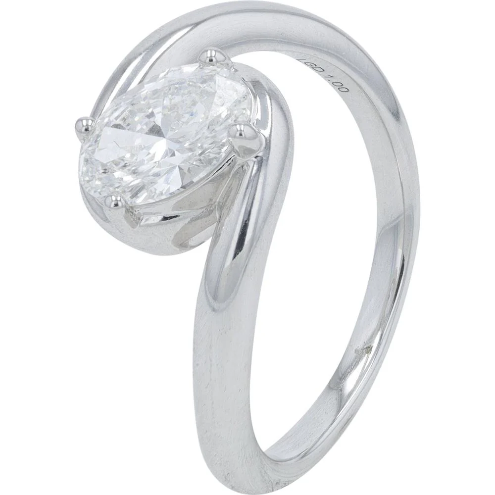 10K White Gold Ring with 1 Carat Lab Grown Oval Diamond - Contemporary Swirl Design