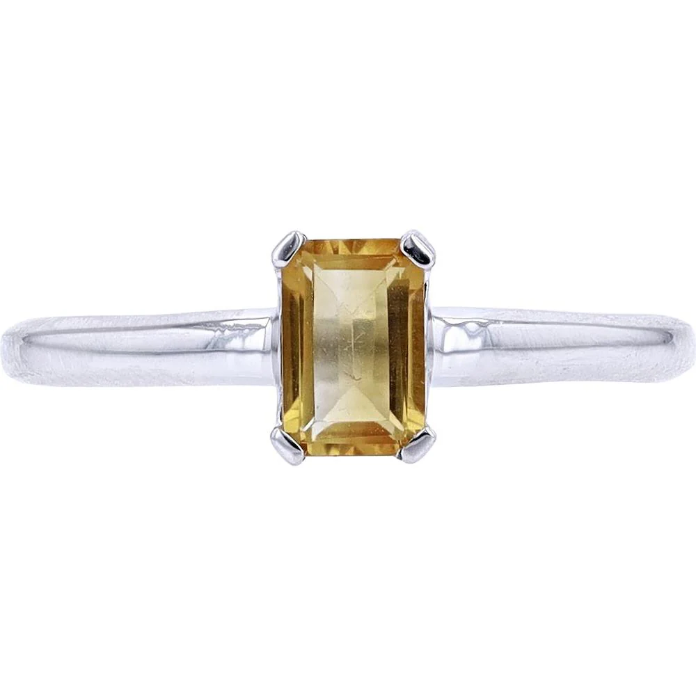10K White Gold Solitaire Emerald Cut Citrine Ring - 2.0 Carat Total Gemstone Weight