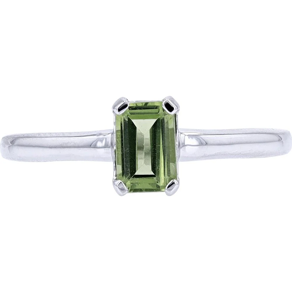 10K White Gold Solitaire Ring with Emerald Cut Peridot - 1.00 Carat Total Gem Weight