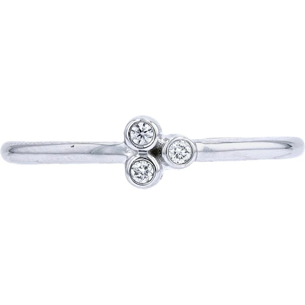 10K White Gold Three Stone Ring with 0.05 Carat Total Bezel Set Round Diamonds