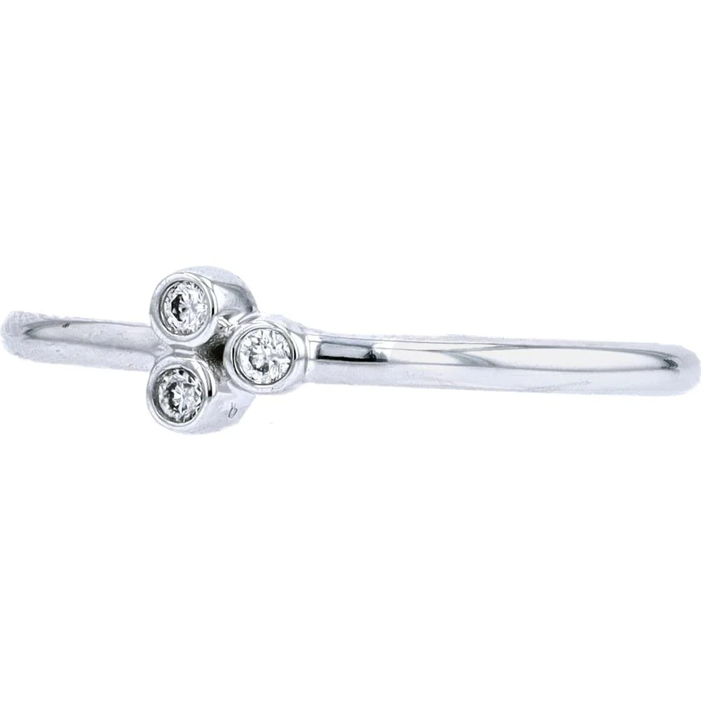10K White Gold Three Stone Ring with 0.05 Carat Total Bezel Set Round Diamonds - Image 2