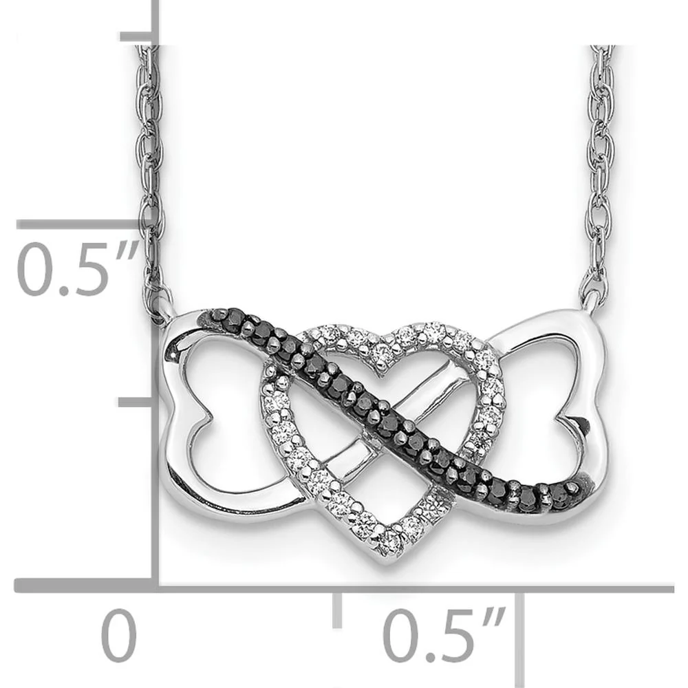 10K White Gold Triple Heart Pendant Necklace with Black and White Diamonds - 0.24 Carat Total Diamond Weight by Oro Pregiato - Image 3