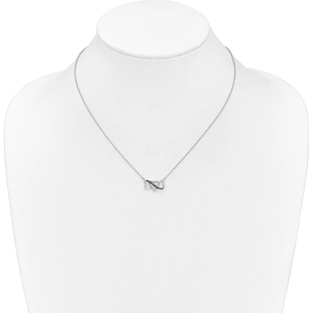 10K White Gold Triple Heart Pendant Necklace with Black and White Diamonds - 0.24 Carat Total Diamond Weight by Oro Pregiato - Image 4