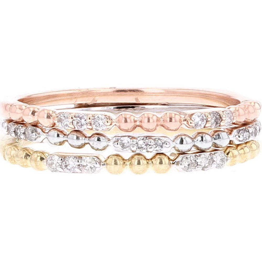 10K White, Yellow, and Rose Gold Stackable Diamond Bands Set - .16 Carat Total Diamond Weight - Image 2