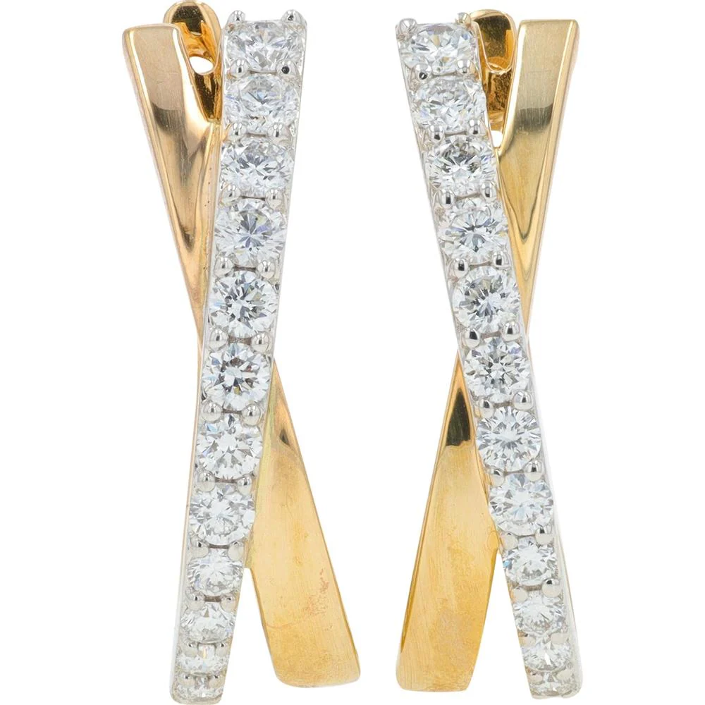10K Yellow & White Gold Crossover Hoops with Lab Grown Diamonds - 1.00 Carat Total Diamond Weight - Image 2