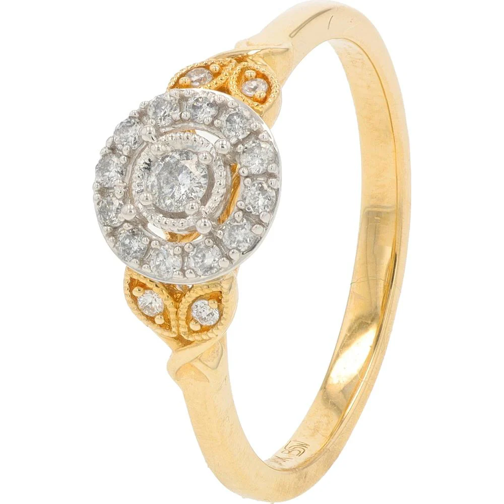 10K Yellow & White Gold Engagement Ring with 0.20 Carat Total Round Diamonds in Halo Setting