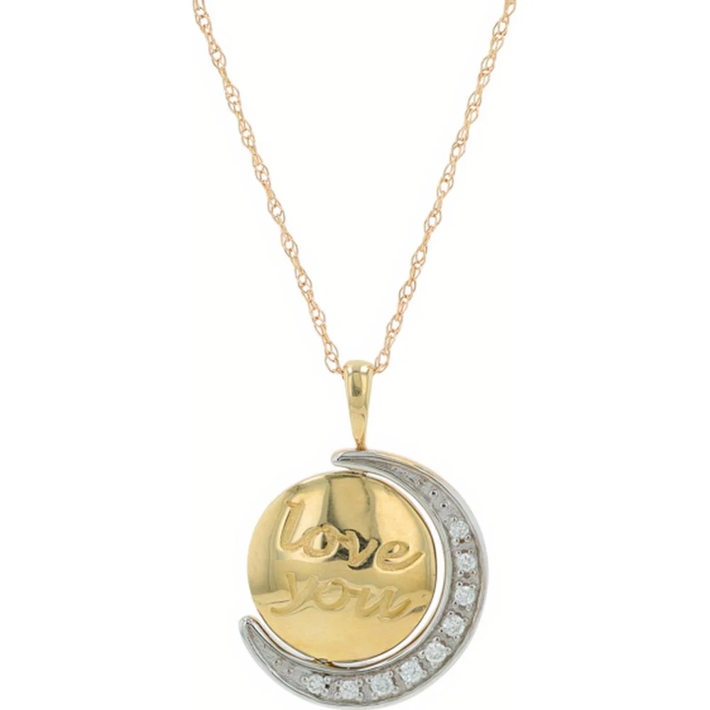 10K Yellow Gold 0.25 Carat Diamond 'I Love You to the Moon & Back' Reversible Pendant - Image 2