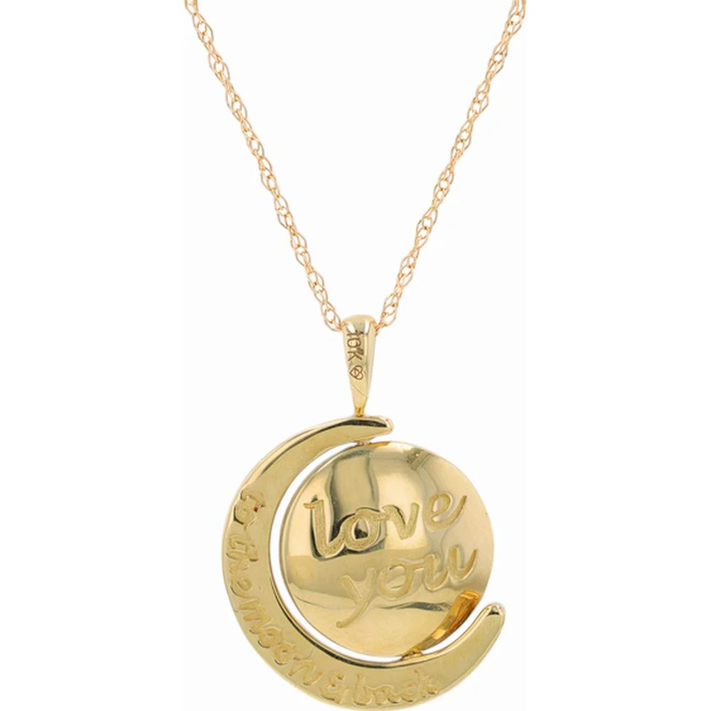 10K Yellow Gold 0.25 Carat Diamond 'I Love You to the Moon & Back' Reversible Pendant - Image 3