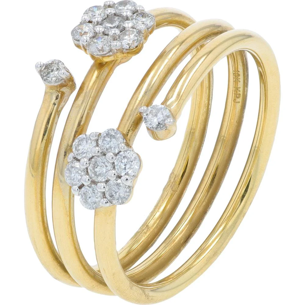 10K Yellow Gold 0.33 Carat Diamond Floral Bypass Ring with Prong - Set Clusters