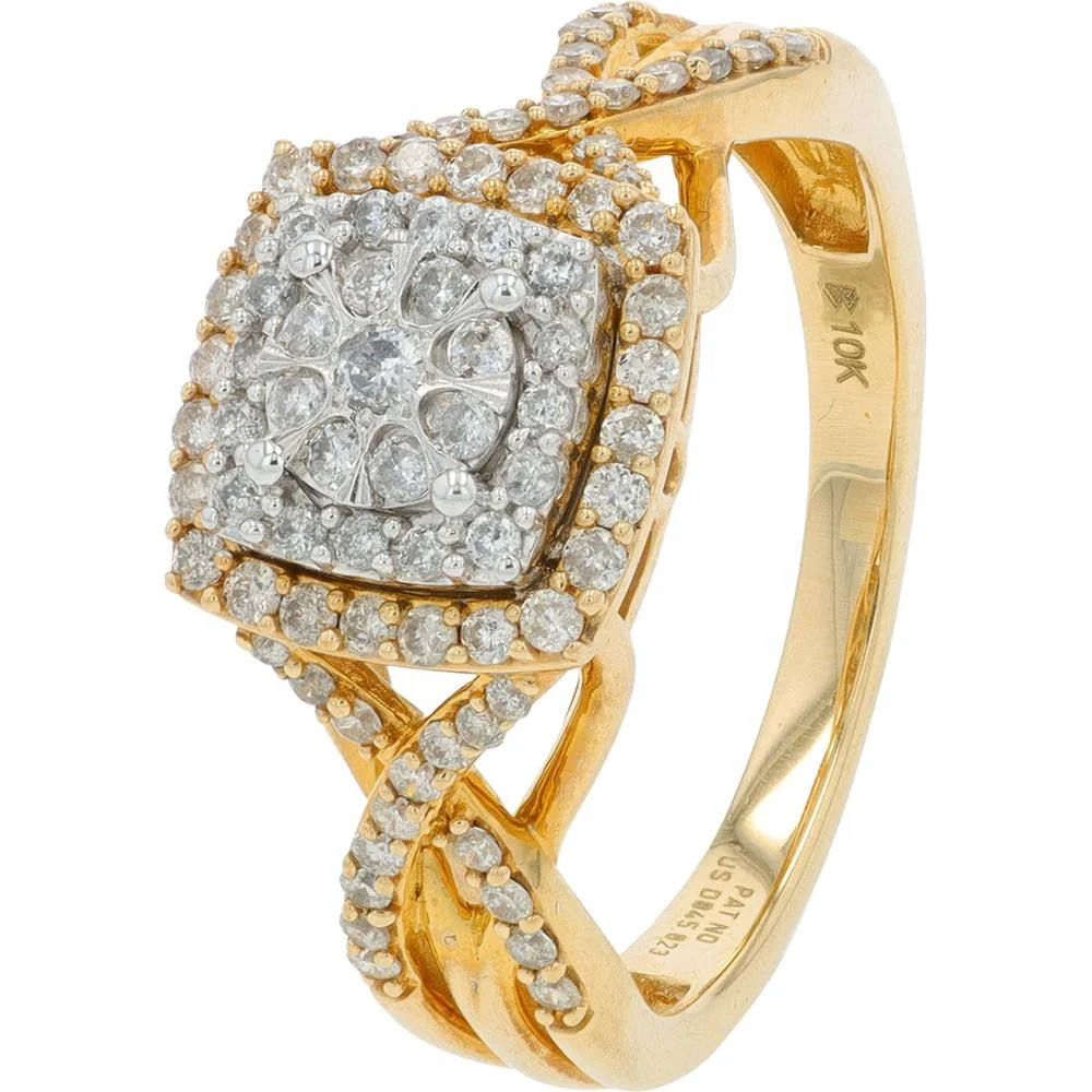10K Yellow Gold 0.62 Carat Total Weight Diamond Bridal Set with Halo and Milgrain Detailing - Image 2