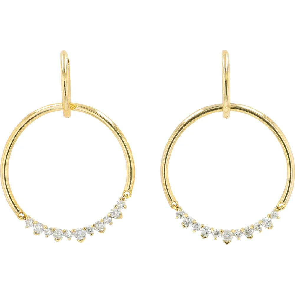 10K Yellow Gold 0.75 Carat Diamond Hoop Earrings - 0.375 Carat Diamond Weight per Earring