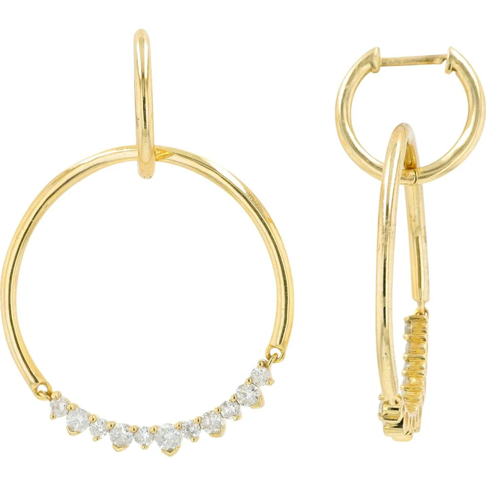 10K Yellow Gold 0.75 Carat Diamond Hoop Earrings - 0.375 Carat Diamond Weight per Earring - Image 2