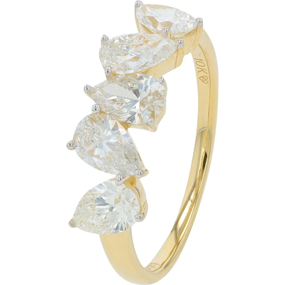 10K Yellow Gold 1.00 Carat Lab Grown Diamond Band with Five Pear - Shaped Diamonds
